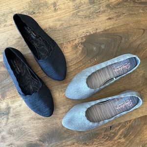 2 Pairs NWOT Skechers Stretch Fit Memory Foam flats grey and black